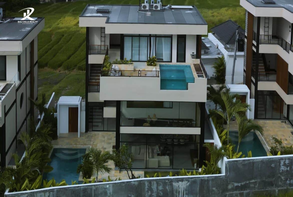 Pererenan Panoramic 4BR: A 3-Level Architectural Masterpiece with Ocean & Rice Field Views For Sale Leasehold