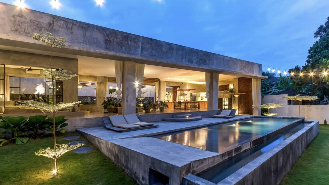 Tropical Brutalist Riverside Villa in Pererenan